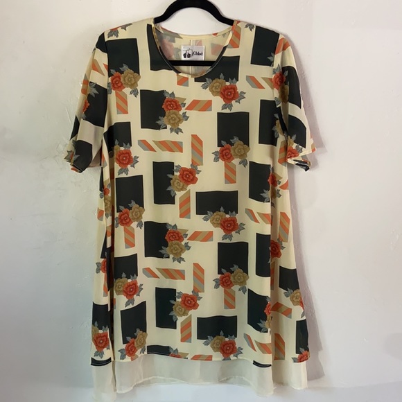 Vintage Chloe abstract print floral tunic mini dress pastel shift - Picture 4 of 8